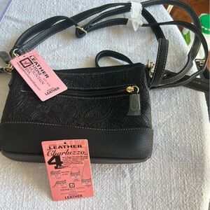 Elegant Black Embossed Leather Crossbody Bag